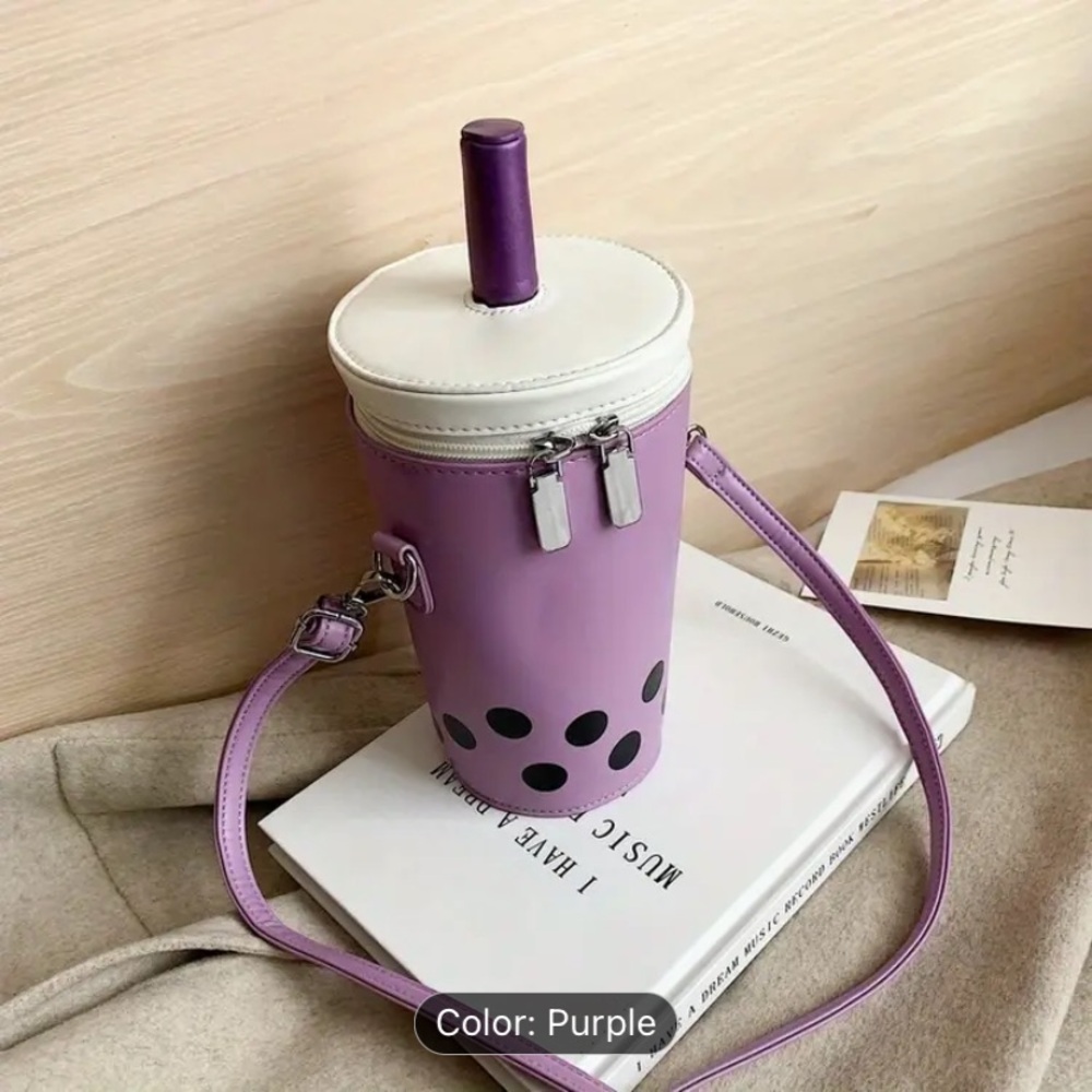 Chic Bubble Tea Crossbody Bag - Tan, Green, Purple - Picture 4 of 8